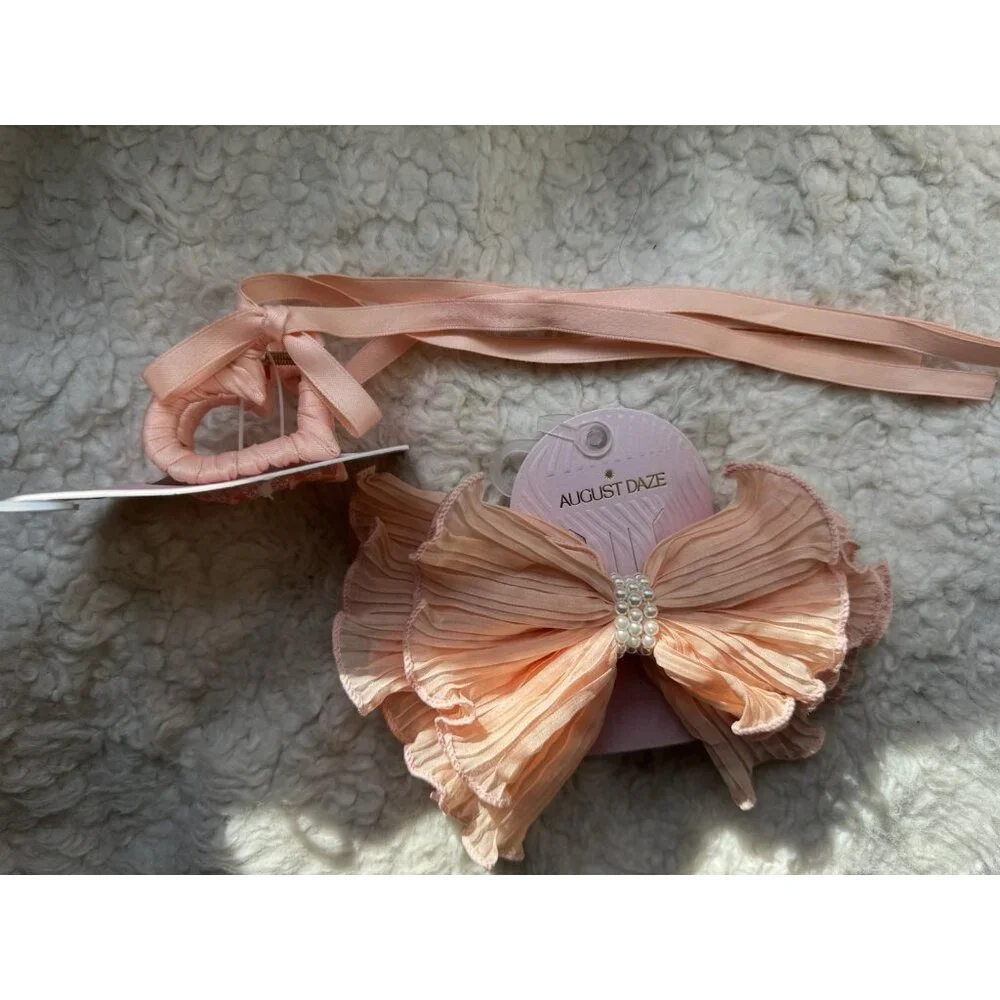 NORDSTROM 2 PC Peach Pink Hair Bow Accessories Bundle Lot Bows Barrettes NEW